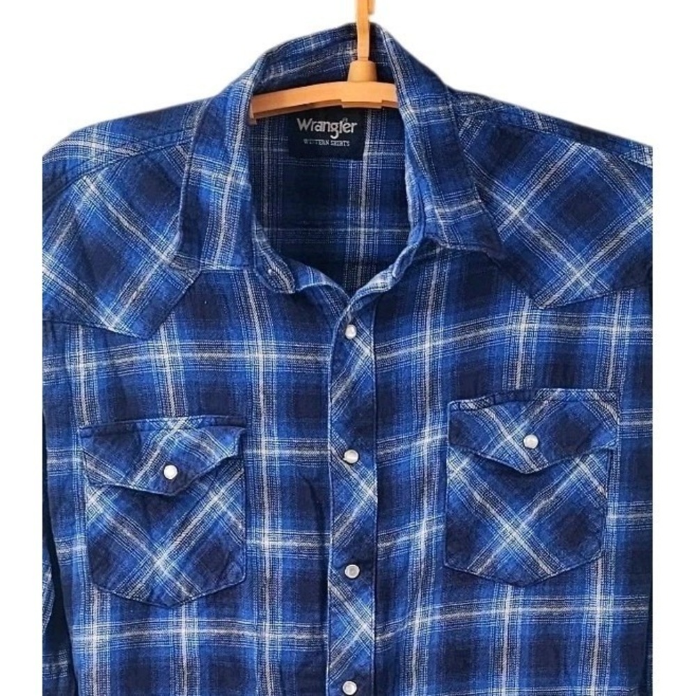 Wrangler Western Shirt Mens XL Plaid Flannel Pearl Snap Cowboy Rodeo